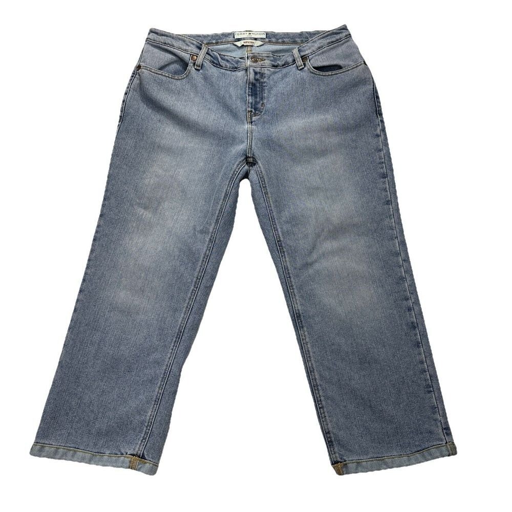 Tommy Hilfiger Hipster Jeans‎ Womens 16 Denim Blue Stretch Faded Crop Boho 36x25